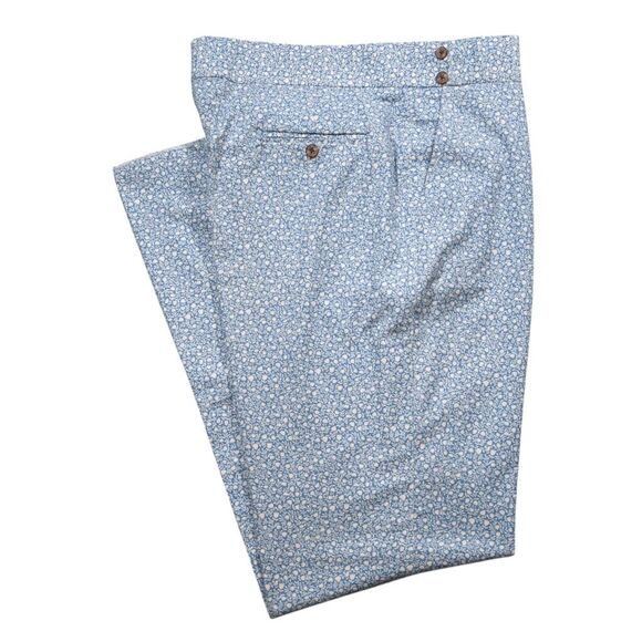 Mens Gurkha Pants 38 Blue White Floral Chino Trousers Straight Fit Flat Front